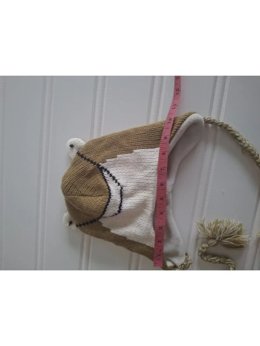 Kids Horse Knit Earflap Hat Brown Fleece Lined Tassel Cottagecore Winter